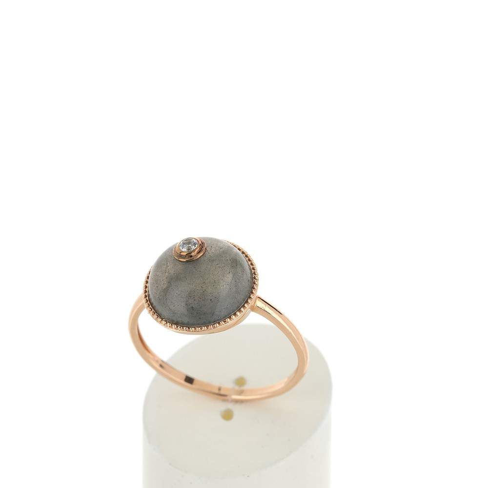 Bague or 375 rose labradorite et zirconia - vue 2