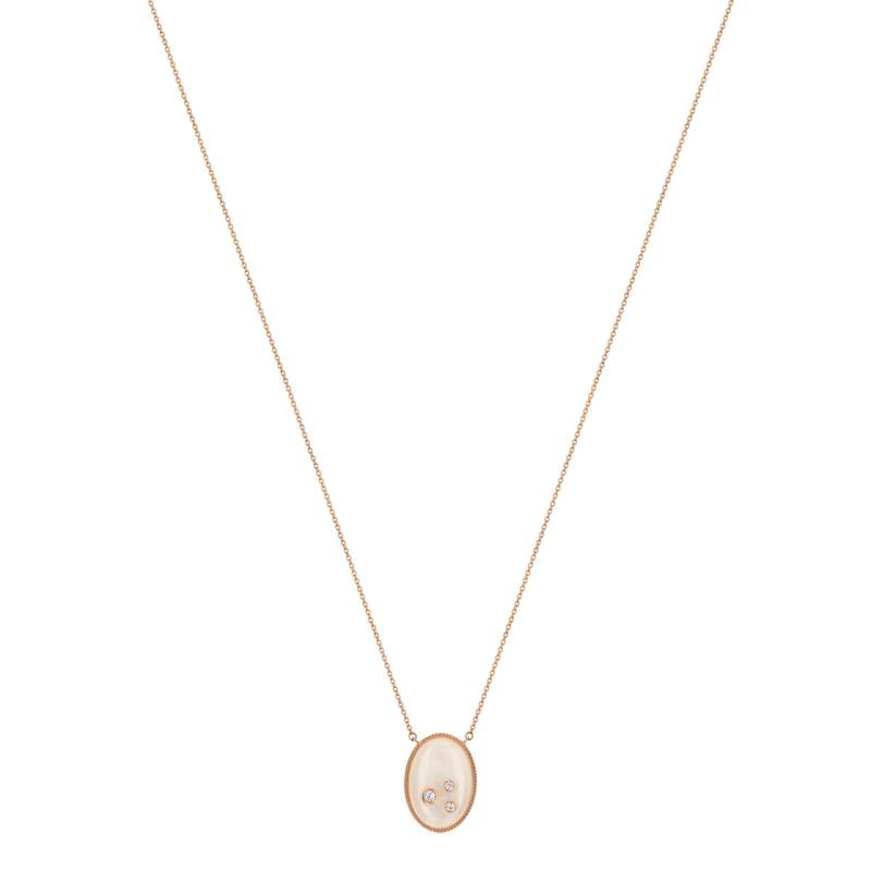 Collier or 375 rose pierre de lune et zirconia - vue 1
