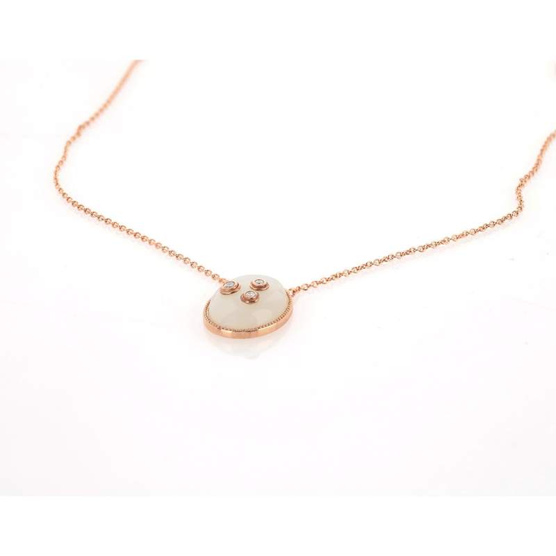 Collier or 375 rose pierre de lune et zirconia - vue 2