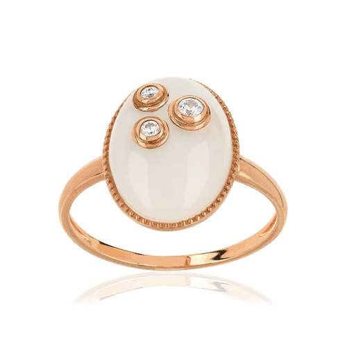 Bague or 375 rose pierre de lune et zirconia