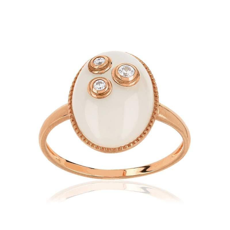 Bague or 375 rose pierre de lune et zirconia - vue 1