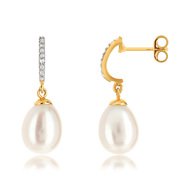 Boucles d'oreilles or 375 2 tons perle zirconia