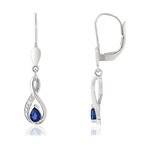 Boucles d'oreilles or 375 blanc pendants saphirs taille poire et diamants - vue 1