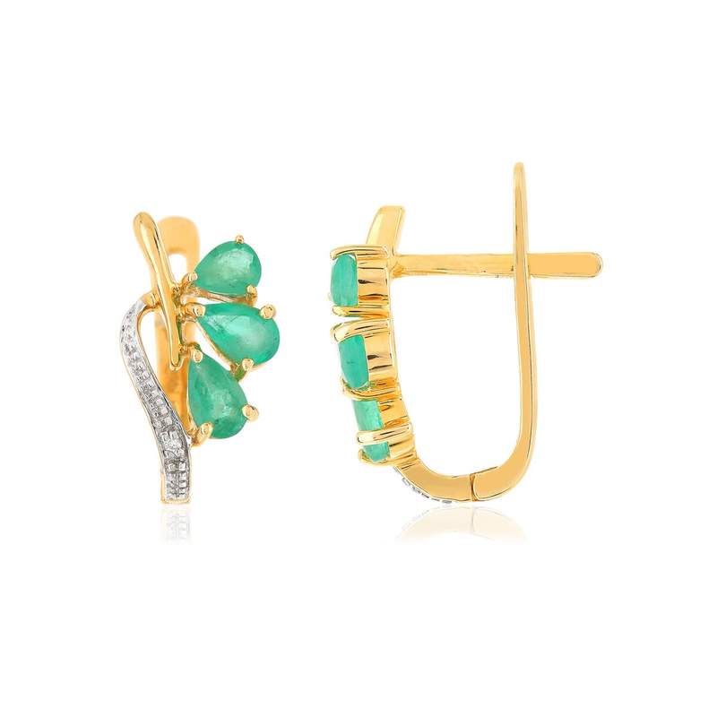 Boucles d'oreilles or 375 2 tons emeraude diamant - vue 1