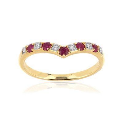 Bague or 375 2 tons 'V' rubis et diamants - vue 1