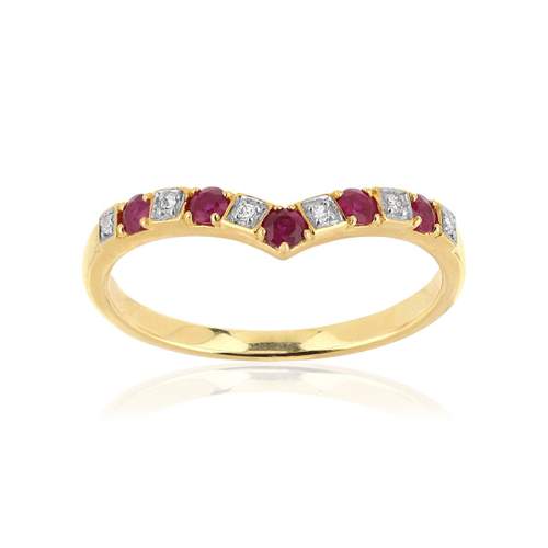 Bague or 375 2 tons "V" rubis et diamants