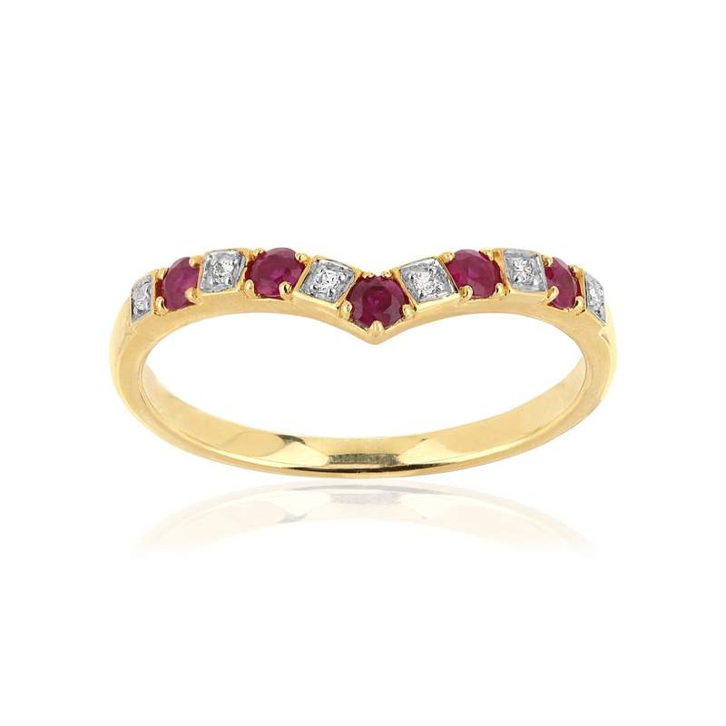 Bague or 375 2 tons 'V' rubis et diamants - vue 1