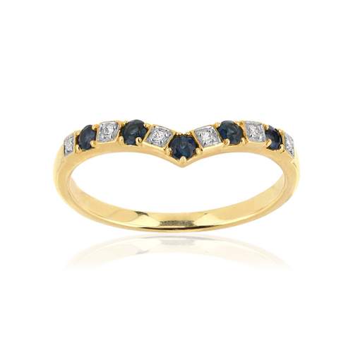 Bague or 375 2 tons "V" saphirs et diamants