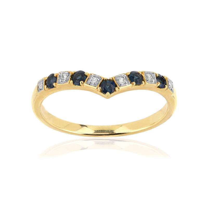 Bague or 375 2 tons 'V' saphirs et diamants - vue 1