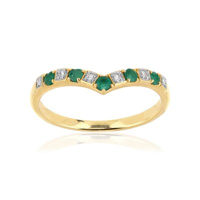 Bague or 375 2 tons 'V' émeraudes et diamants - vue 1