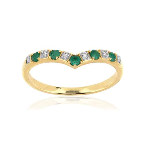 Bague or 375 2 tons "V" émeraudes et diamants