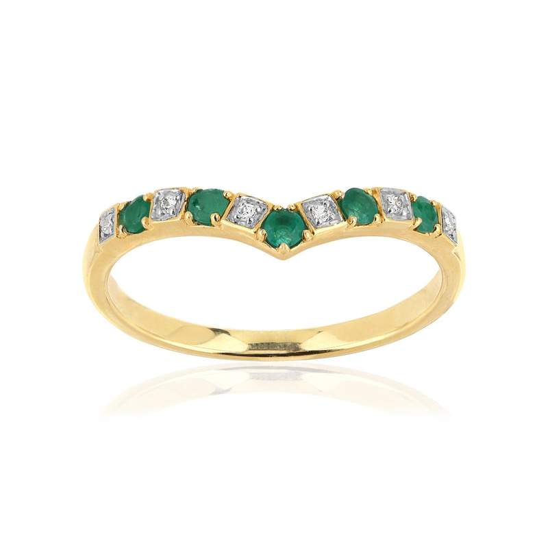 Bague or 375 2 tons 'V' émeraudes et diamants - vue 1
