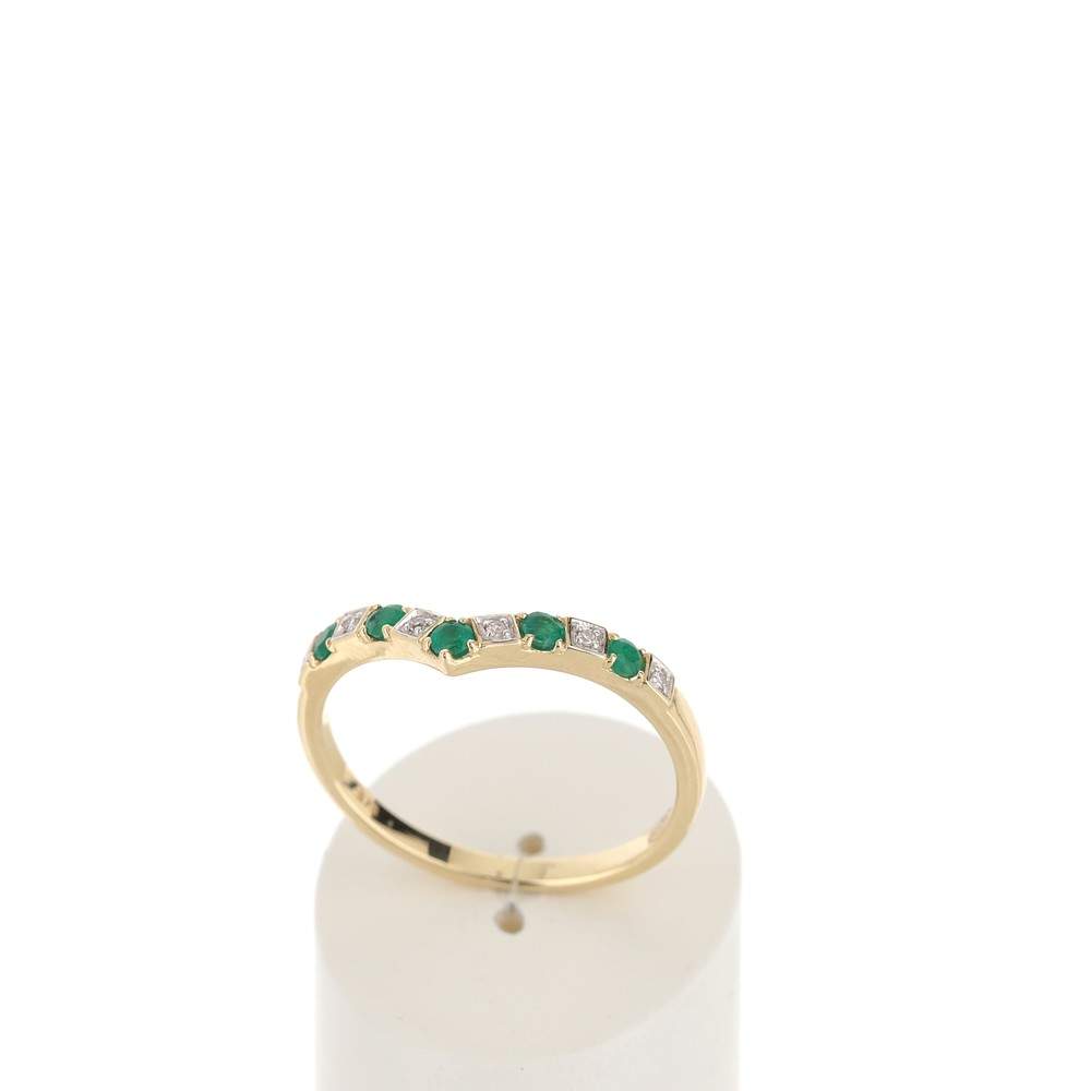 Bague or 375 2 tons 'V' émeraudes et diamants - vue 2
