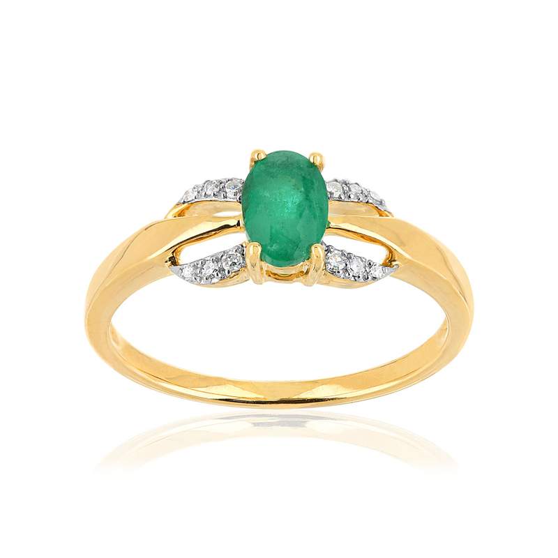 Bague or 375 2 tons émeraude ovale et diamants - vue 1
