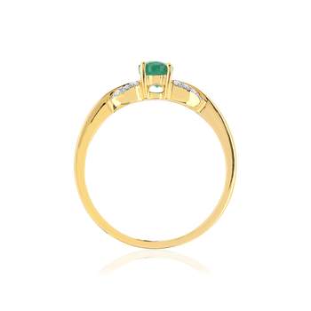 Gouden ring 375 2-toons ovale smaragd en diamanten