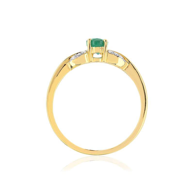Bague or 375 2 tons émeraude ovale et diamants - vue 2