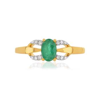 Gouden ring 375 2-toons ovale smaragd en diamanten