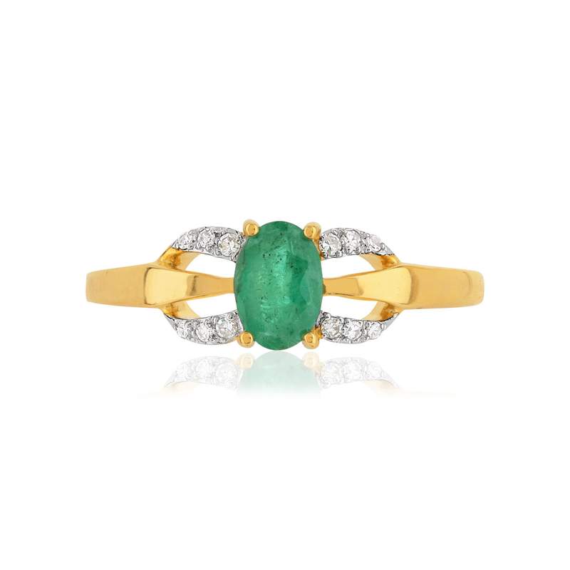Bague or 375 2 tons émeraude ovale et diamants - vue 3
