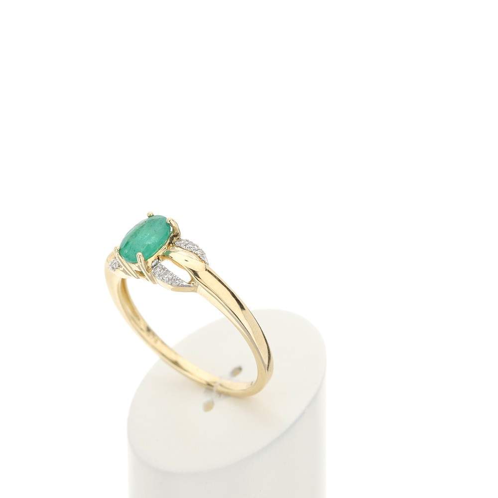 Bague or 375 2 tons émeraude ovale et diamants - vue 4