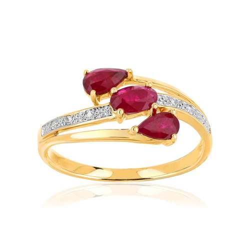 Bague or 375 2 tons rubis et diamants