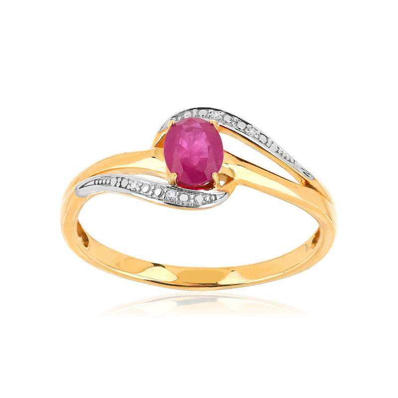 Bague or 375 2 tons rubis ovale et diamants - vue 1