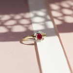 Gold ring 375 2 tones oval ruby and diamonds - view D3