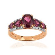 Bague or 375 rose 2 tons grenats rhodolites et diamants