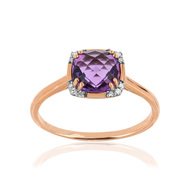 Bague or 375 rose amethyste et diamant