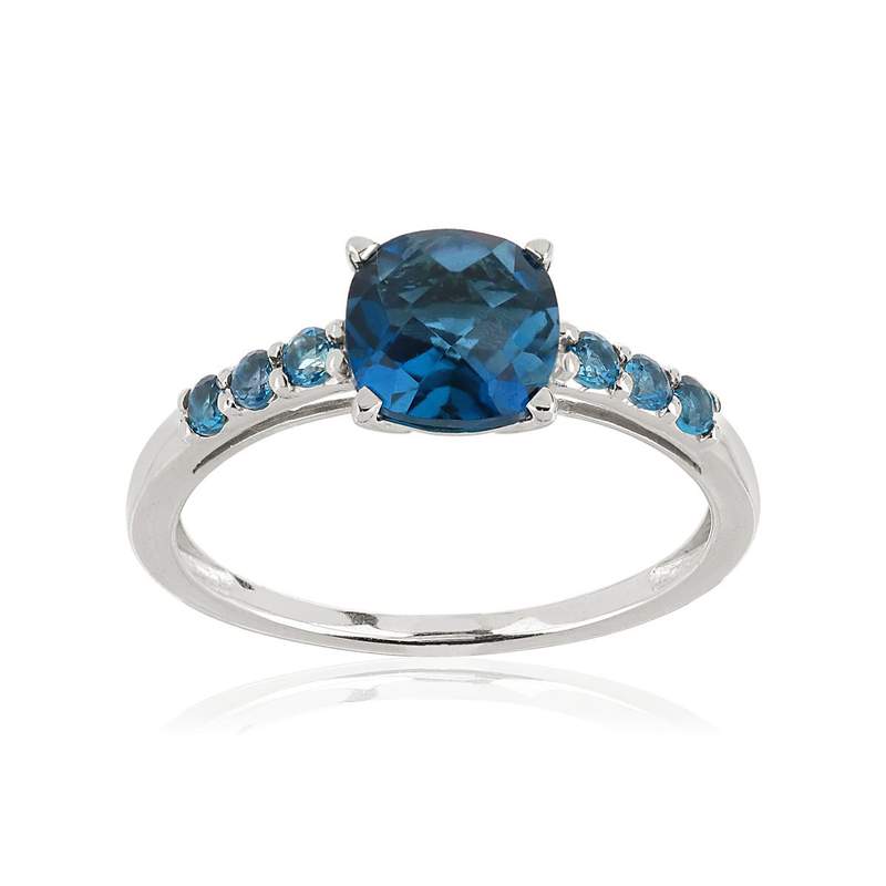 Bague or 375 blanc topazes bleues traitées - vue 1