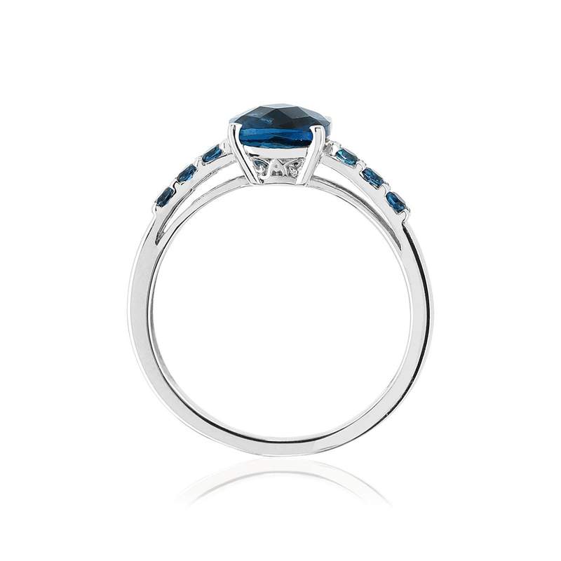 Bague or 375 blanc topazes bleues traitées - vue 2