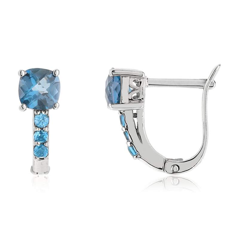 Boucles d'oreille or 375 blanc topaze bleue - vue 1