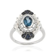 Bague or 375 blanc pierre perle et diamant