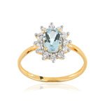 Bague or 375 2 tons fleur topaze bleue traitée ovale et zirconias - vue 1