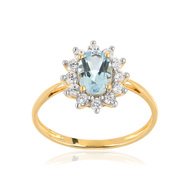Bague or 375 2 tons topaze bleue traitée zirconia