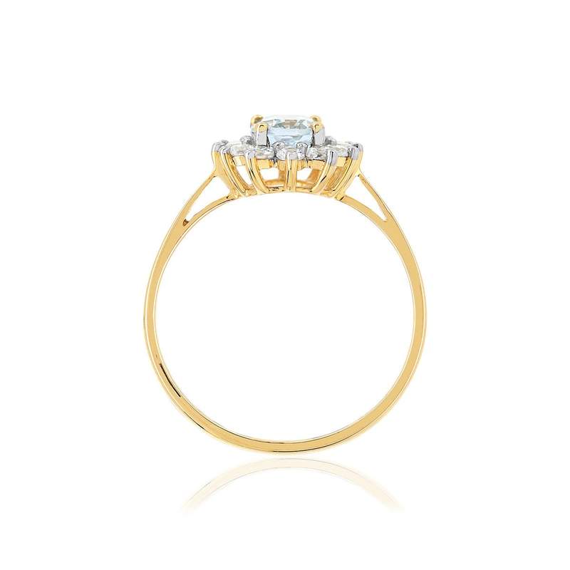 Bague or 375 2 tons fleur topaze bleue traitée ovale et zirconias - vue 2