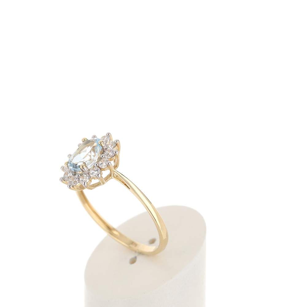 Bague or 375 2 tons fleur topaze bleue traitée ovale et zirconias - vue 4