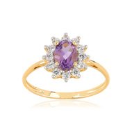 Bague or 375 2 tons améthyste et zirconia