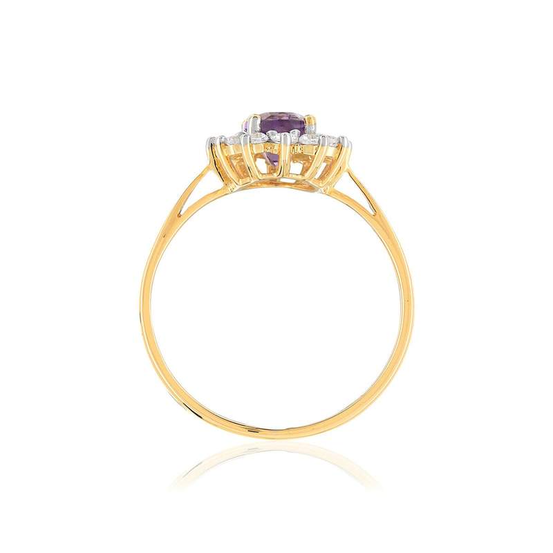 Bague or 375 2 tons fleur améthyste ovale et zirconias - vue 2