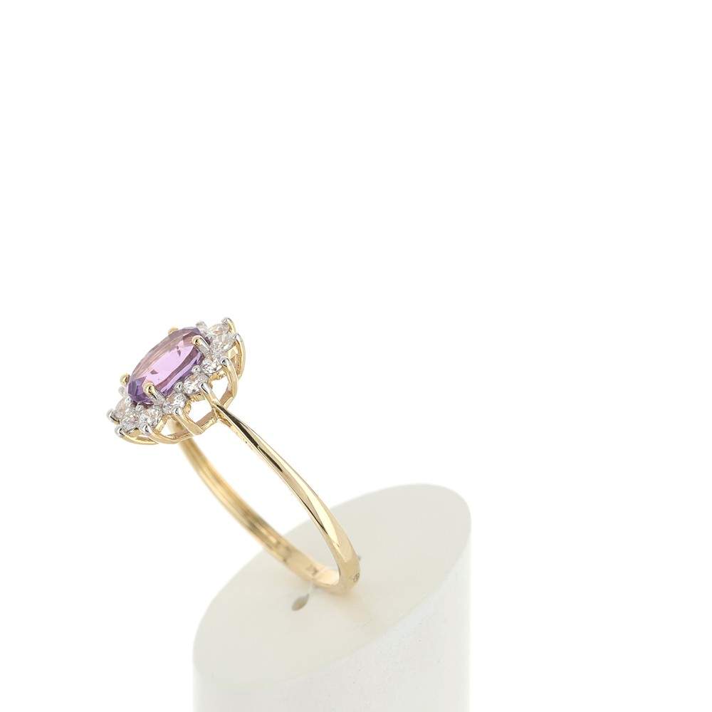 Bague or 375 2 tons fleur améthyste ovale et zirconias - vue 5