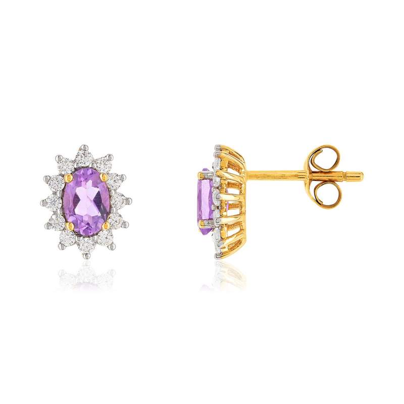 Boucles d'oreilles or 375 2tons amethystes et zirc - vue 1