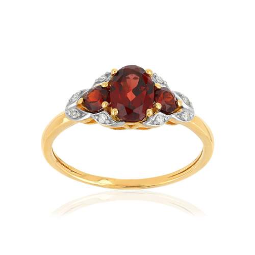 Bague or 375 2 tons grenats et diamants