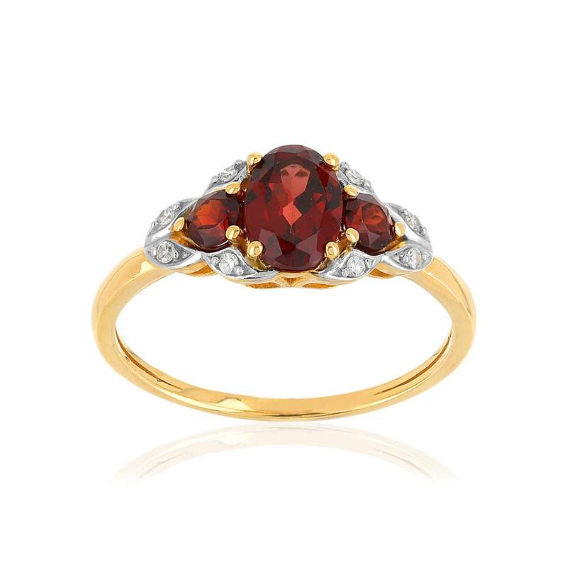 Bague or 375 2 tons grenats et diamants - vue 1