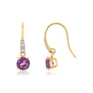 Boucles d'oreilles or jaune 375 2t amethyste dia