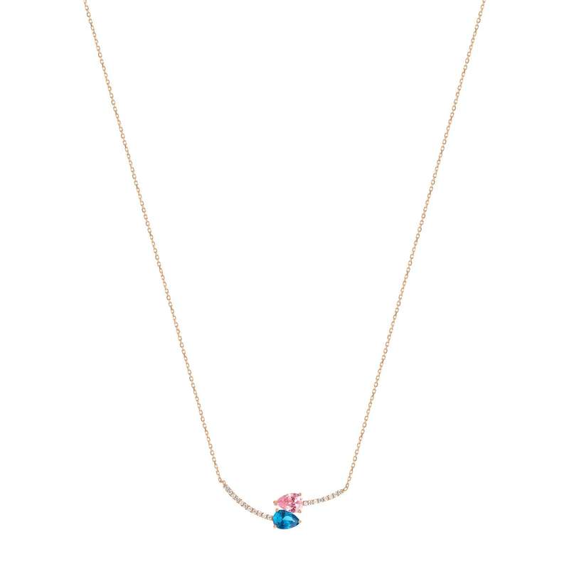 Collier or 375 rose zirconia - vue 1