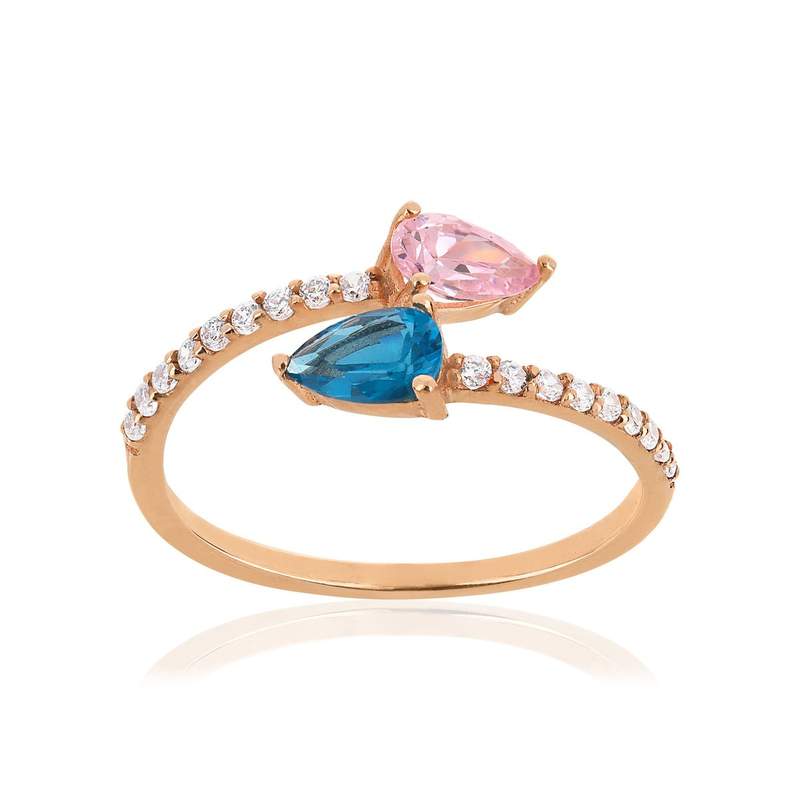 Bague or 375 rose zirconia - vue 1