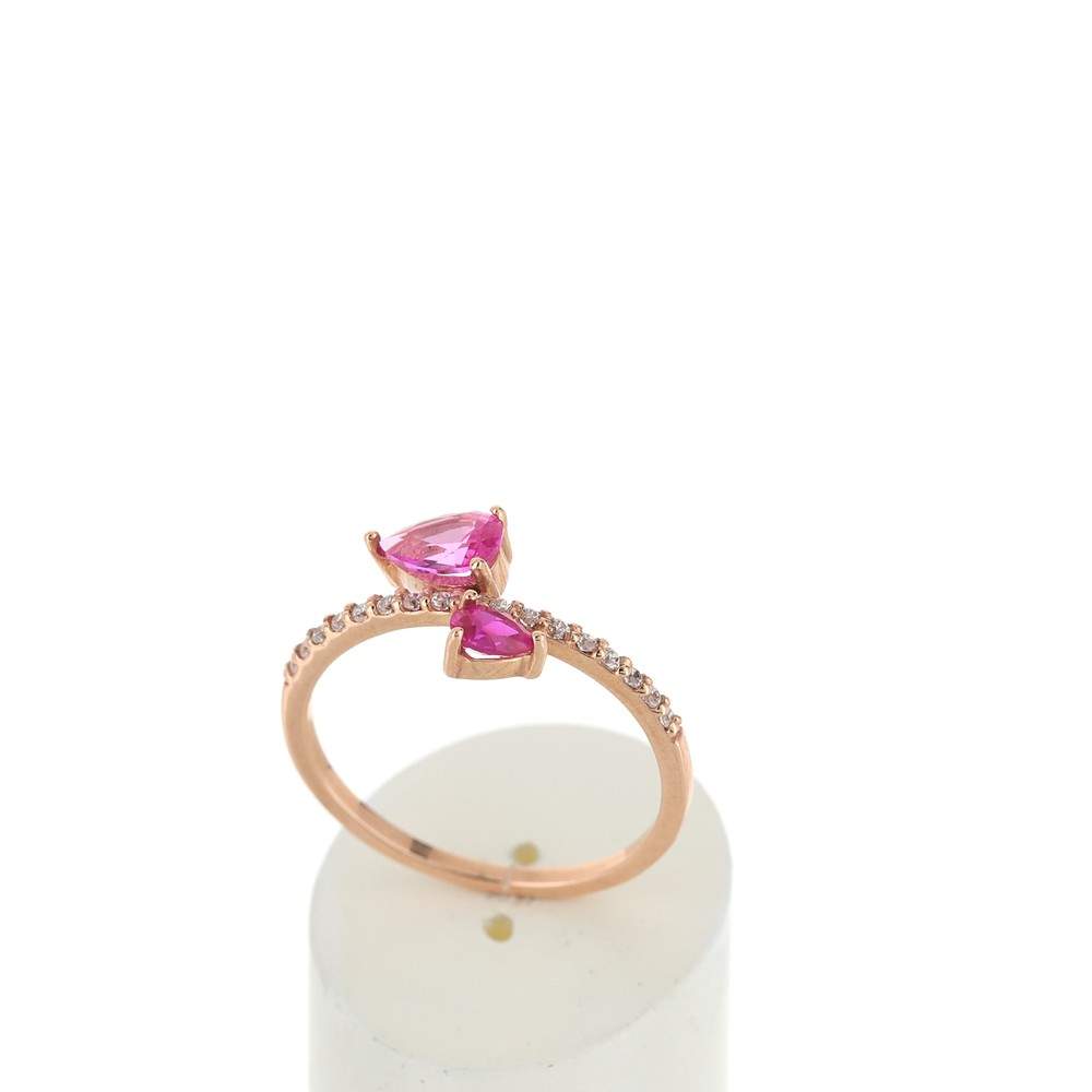 Bague or 375 rose zirconias blancs et roses - vue 2