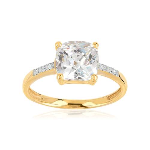 Bague or 375 2 tons carrée zirconias