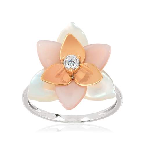 Ring 2 gold 375 zirconia mother-of-pearl