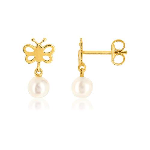 Boucles d'oreille or 375 jaune perle de chine