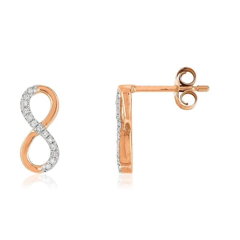 Boucles d'oreilles or rose 375 diamants - vue 1